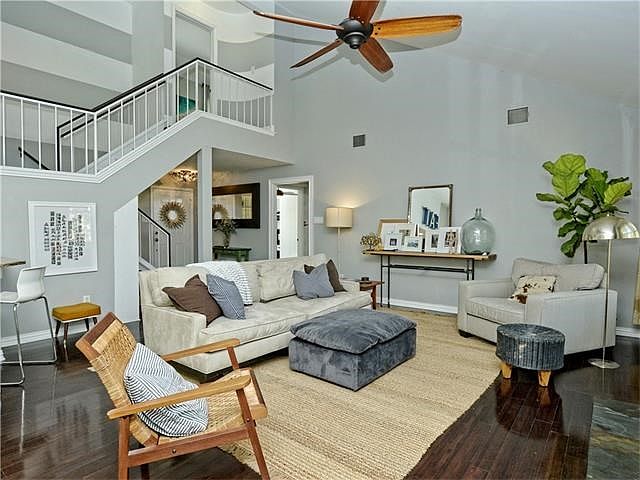 Living area featuring beautiful bamboo floors.