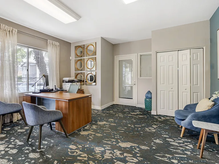 The leasing office is conveniently connected to the clubhouse, making it easy for residents and visitors to access community services while enjoying the welcoming shared space.