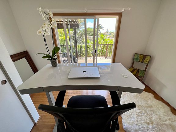 sunny bedroom / office with standing desk upstairs