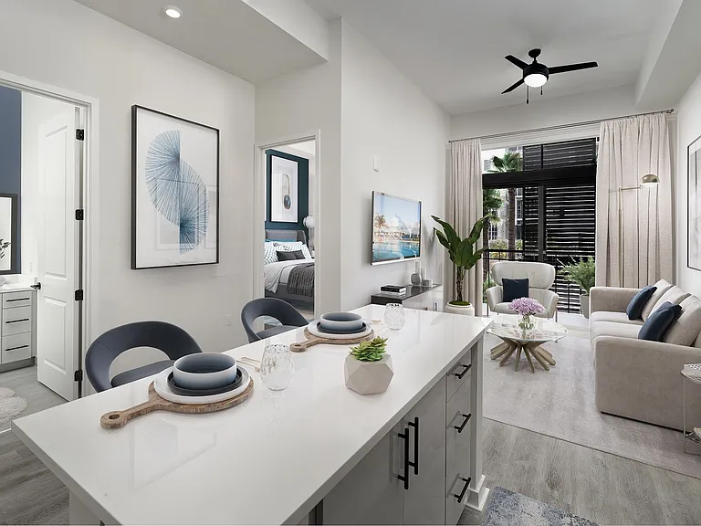 Kitchens are complete with an entertaining island and quartz countertops.