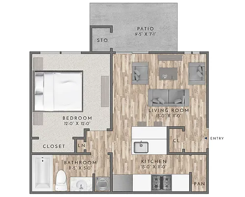 Floor plan A1-1BD/1BA