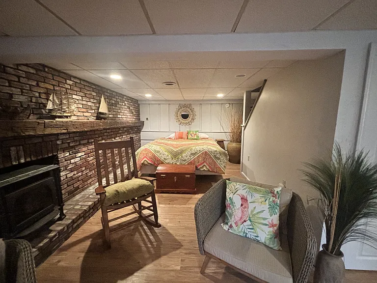 King size bed in the open living area