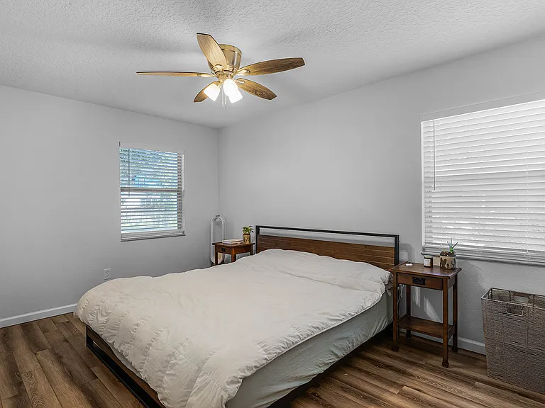 Master bedroom. King sized bed shown.