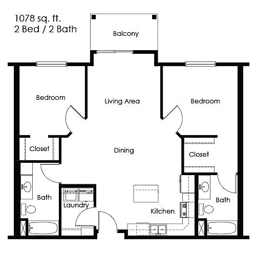 Floor plan 2 Bed 2 Bath | 1078sf
