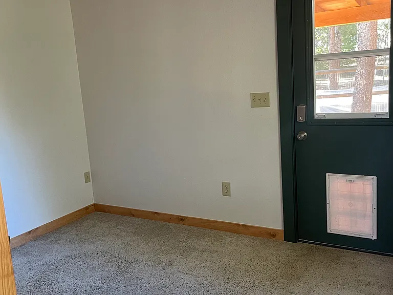 2nd bedroom and back entrance opens to fenced yard. Can fit a queen bed. Has a small closet and a large window.