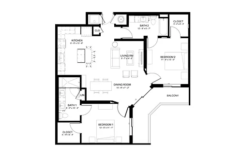 Floor plan 2 Bed/2 Bath-B6