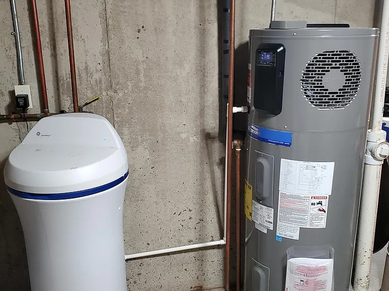 Water Softener and Hybrid Water Heater in Utility Room