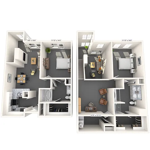 Floor plan Dual Level 2x2 1404-1525 SF