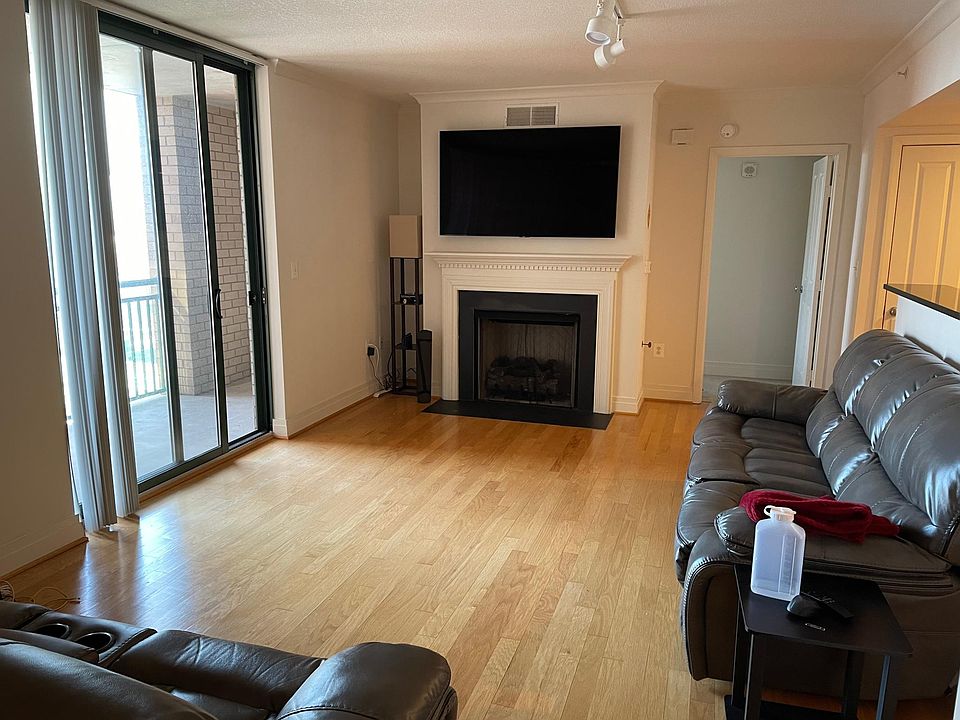 Living room with two gorgeous leather couches, 65" Samsung TV, Fireplace (gas powered by switch), lamp, and side tables included!