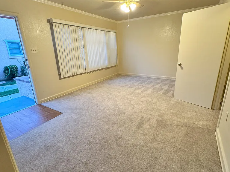 Living Room, with vertical blinds