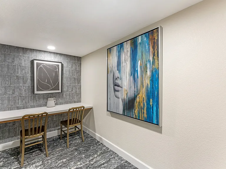 Private work areas in the clubhouse offer residents a quiet space to work from home, perfect for a productive change of scenery at Ascent at the Galleria.