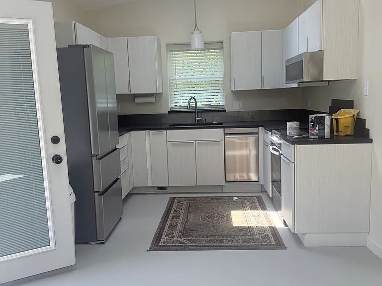 Kitchen with one of the three skylights