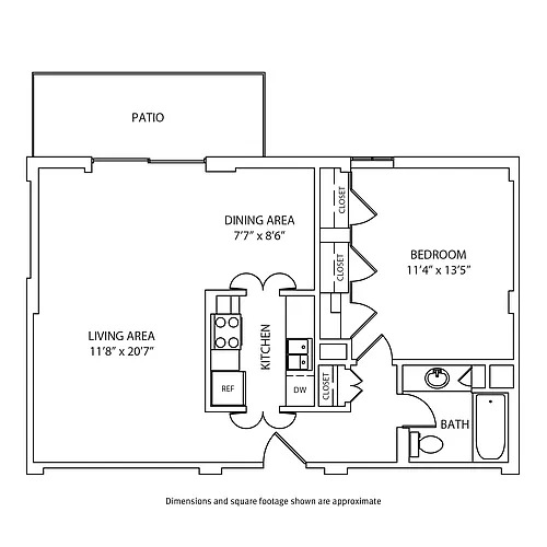 Floor plan Style C: 1 Bedroom / 1 Bath