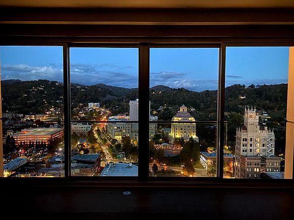 Evening view from the living room, facing east.