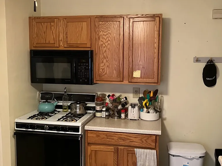 Oven, gas stove with exhaust fan, and microwave