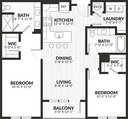 Floor plan 2 Bed/2 Bath-b1.1