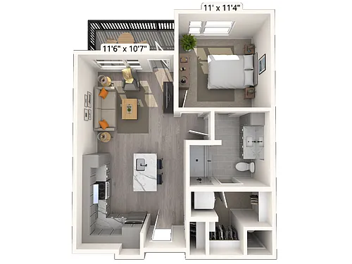 Floor plan A1.1 1x1 639 SF