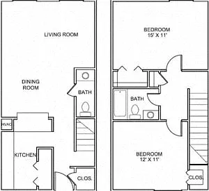 Floor plan 2 Bedroom 1.5 Bath TH Small