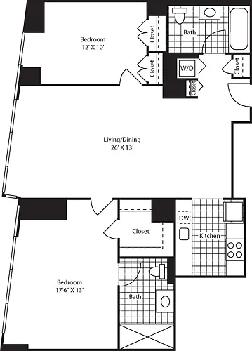 Floor plan Two Bedroom ShwrMstr FL 47-49
