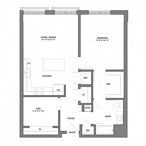 Floor plan 1 Bed/1 Bath Den-A1-3