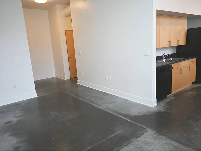 Living room and kitchen at The Sawyer.