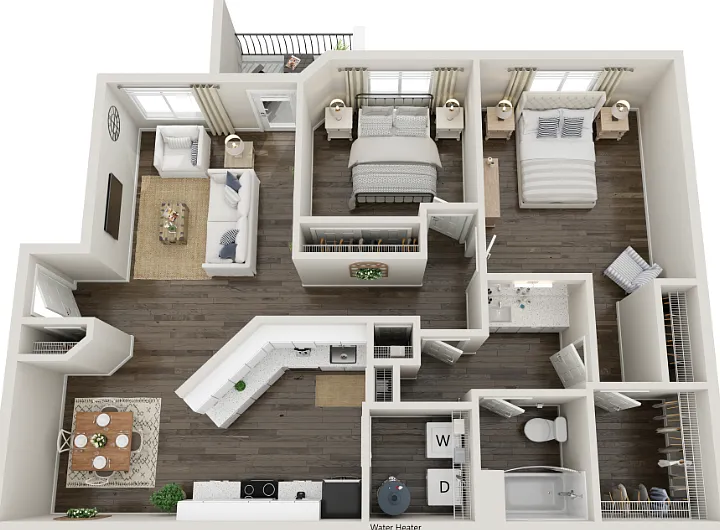 Two-Bedrooms, One-Bathroom Renovated Floorplan Diagram
