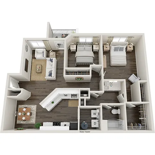 Floor plan Two-Bedrooms, One-Bathroom Upgraded