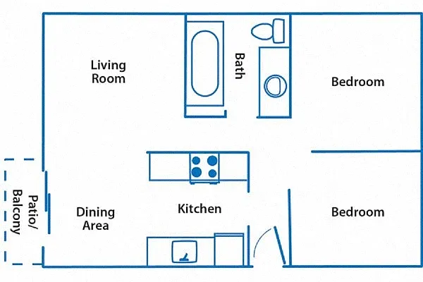 Floor plan 2 Bedroom, 1 Bath