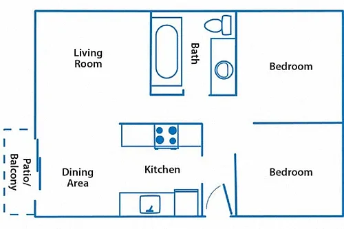 Floor plan 2 Bedroom, 1 Bath