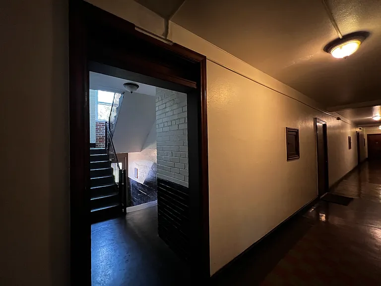 The building has a rear exit.