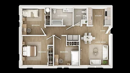 Floor plan 3-Bed 1-Bath