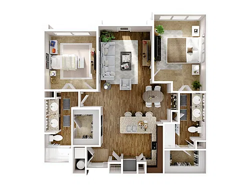 Floor plan 2 Bed, 2 Bath A (140% Income Restricted)