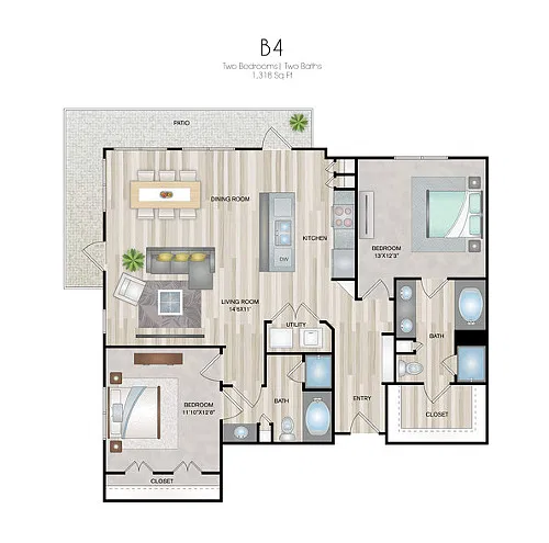 Floor plan Two-bedrooms/Two-Baths