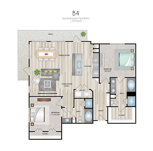 Floor plan Two-bedrooms/Two-Baths