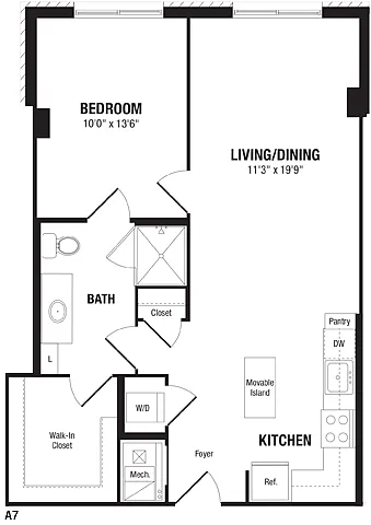 Floor plan 1 Bedroom, 1 Bath 753 SF A7