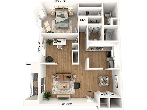 Floor plan A6D-1049sf-Renovated