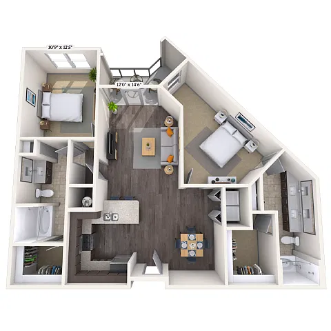 Floor plan Traditional 2x2 1176 SF