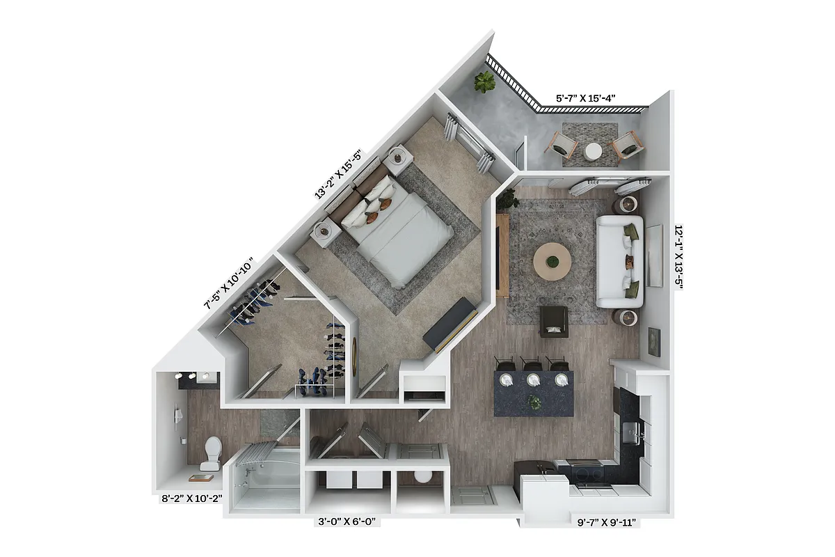 Floor plan 1BR 1BA (833 SF)