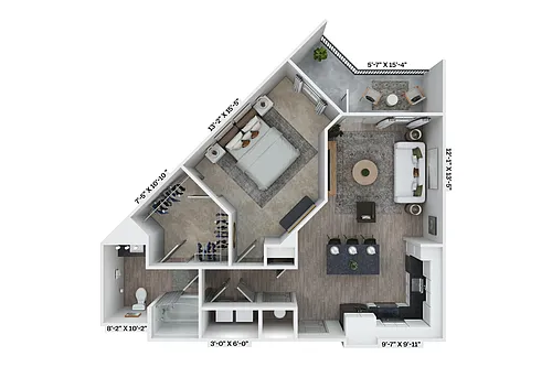 Floor plan 1BR 1BA (833 SF)