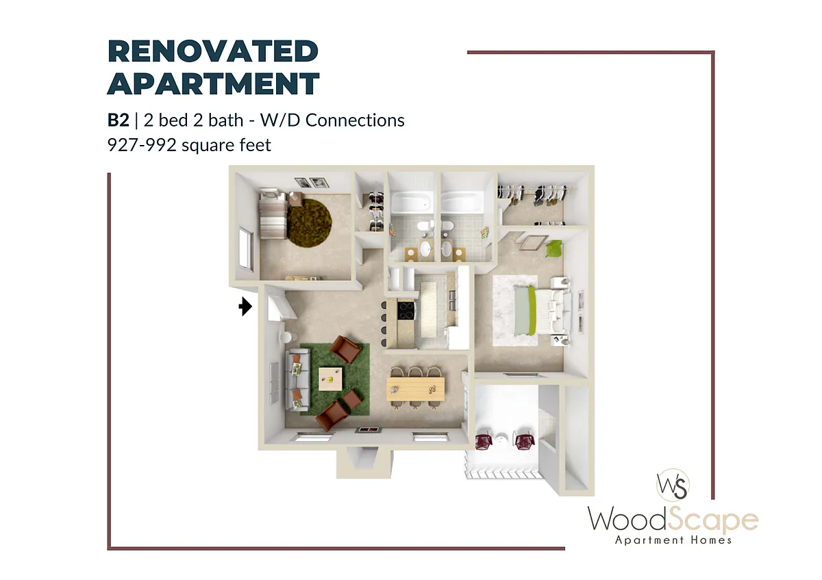 Floor plan B2 (W/D Connections) Renovated