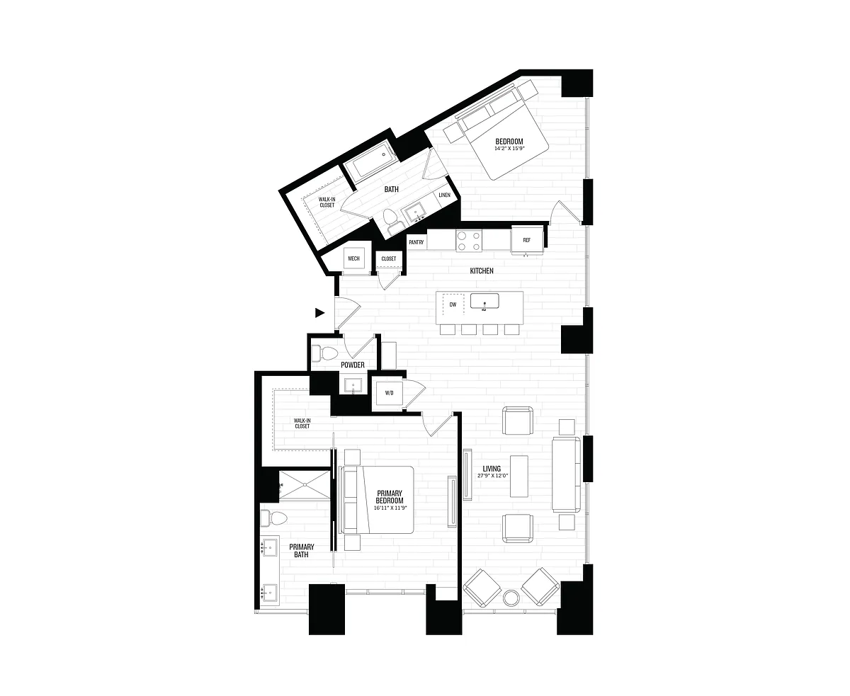 Floor plan 2 Bed/2.5 Bath-B1