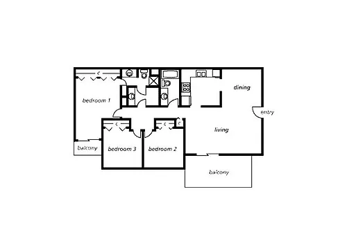 Floor plan Three Bedroom Two Bathroom