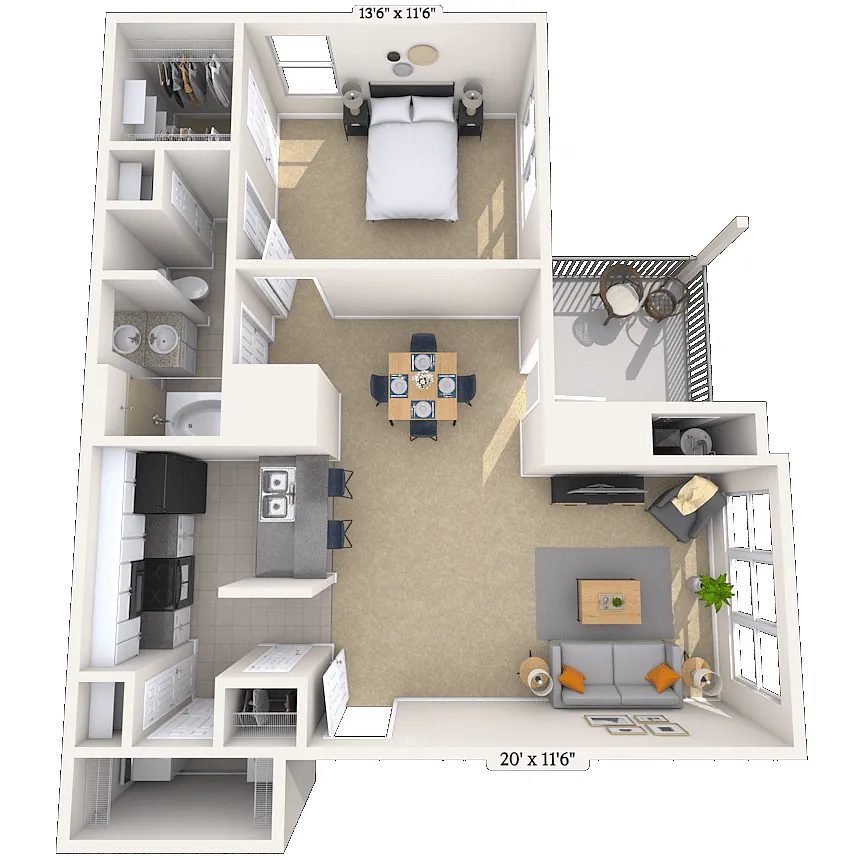 Floor plan Traditional 1x1 775-881 SF