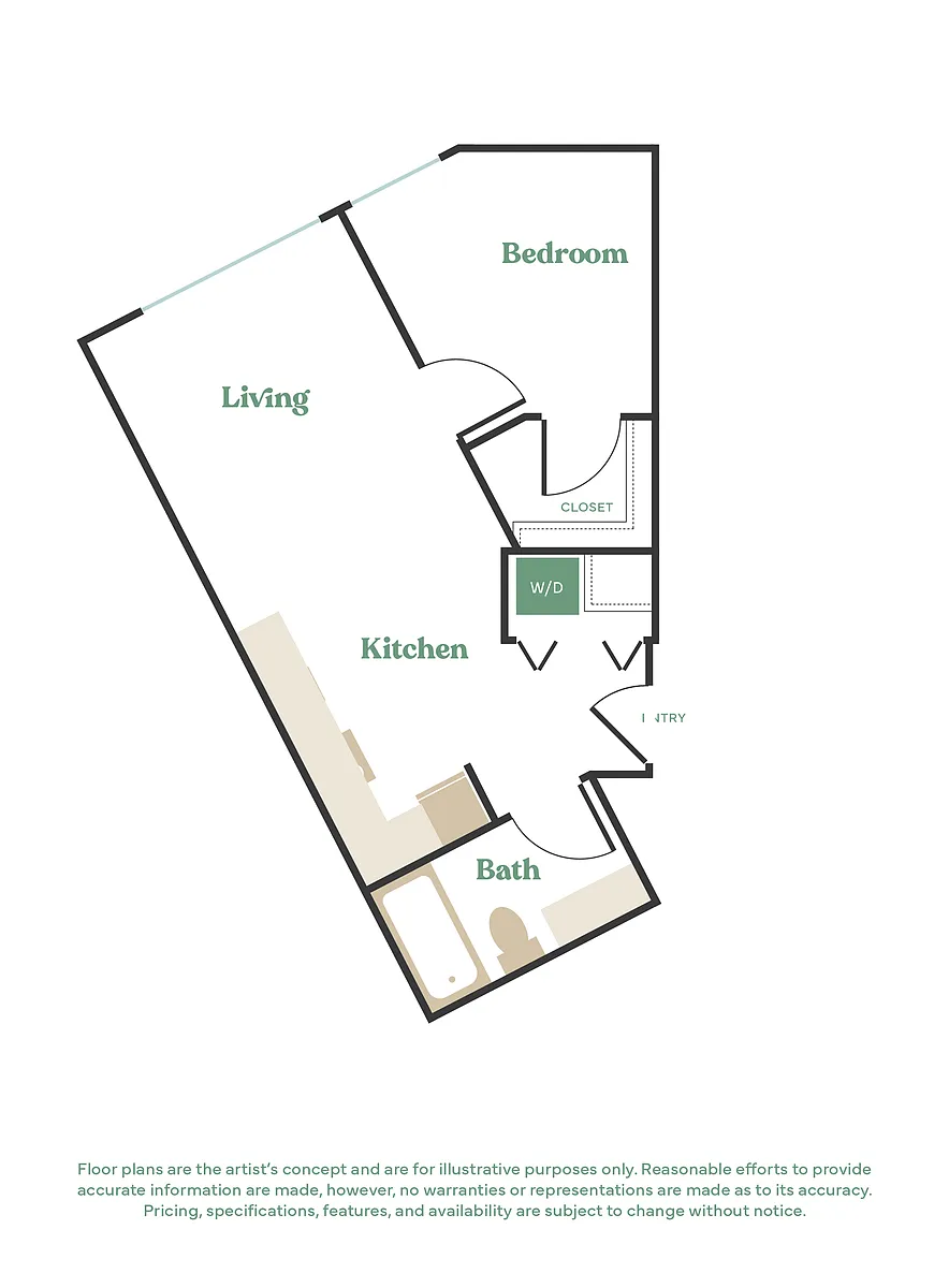 Floor plan 1 Bed, 1 Bath - Apt G