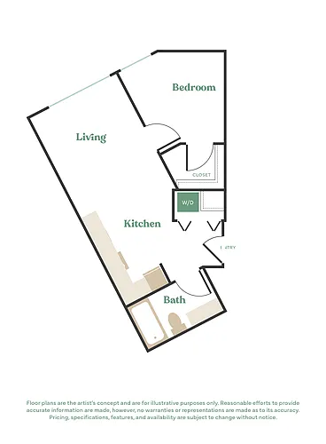 Floor plan 1 Bed, 1 Bath - Apt G