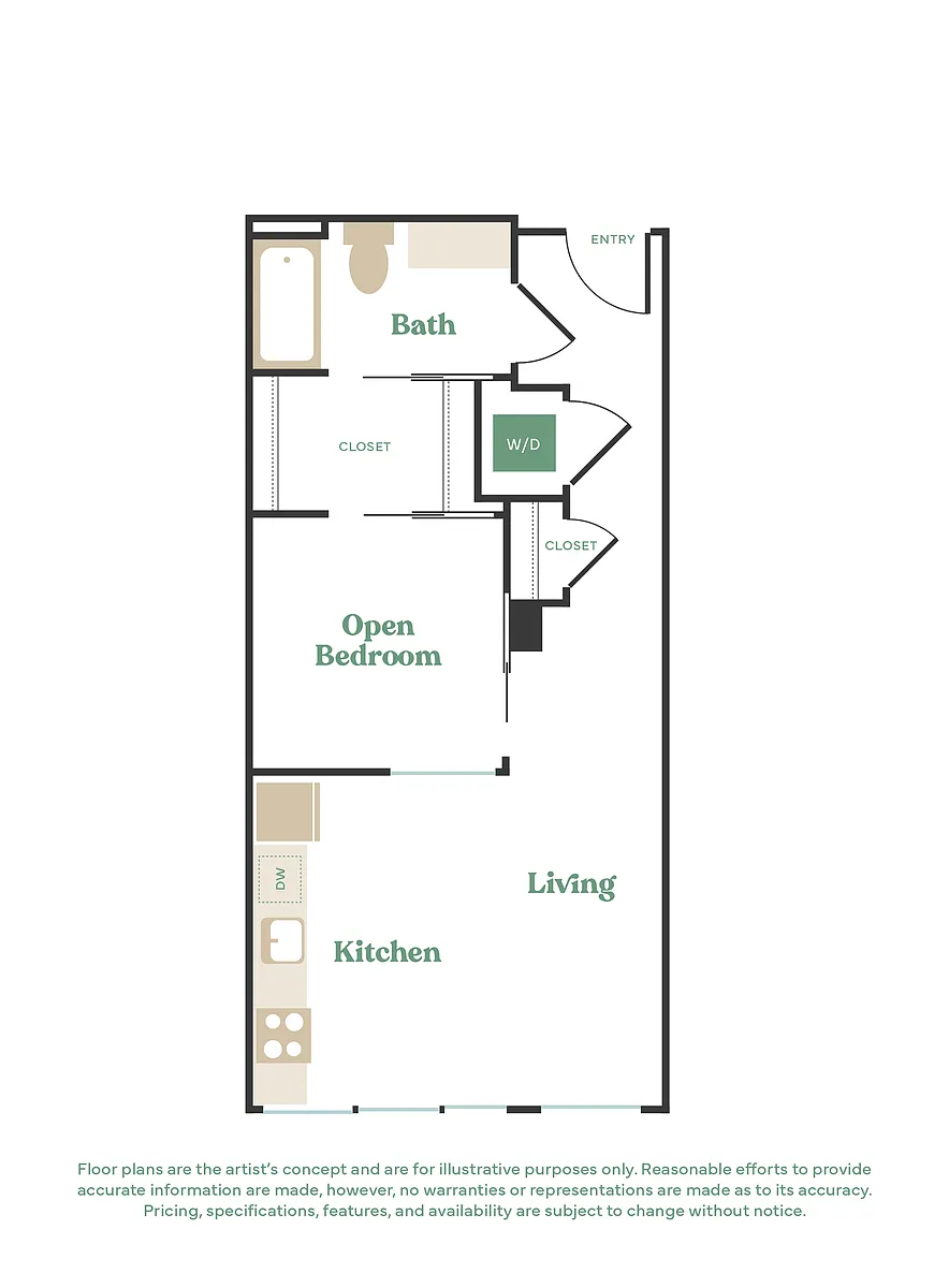 Floor plan Open 1 Bed, 1 Bath - Apt C