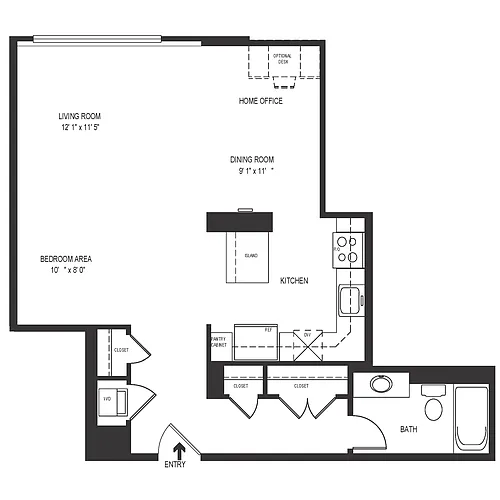 Floor plan Studio 1 Bath 696 SF 01hr