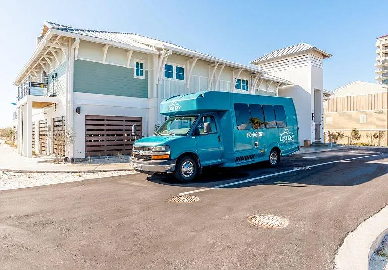 Beach Club and community shuttle bus.