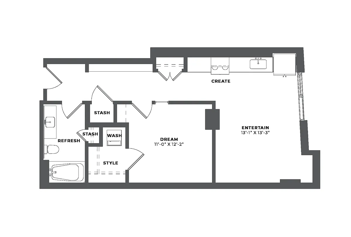 Floor plan 1 Bed/1 Bath-AJ3