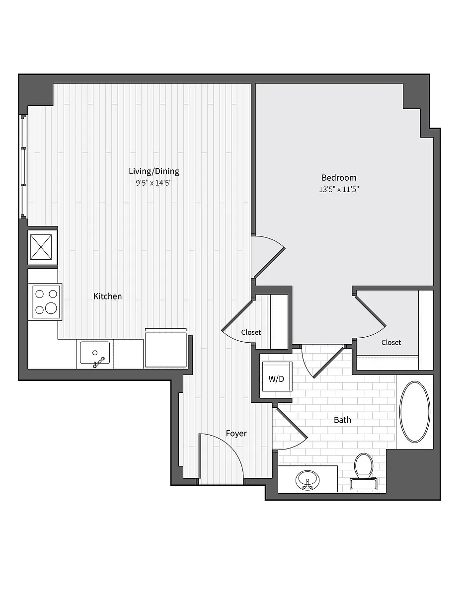 Floor plan 11f9 1BR/1BA